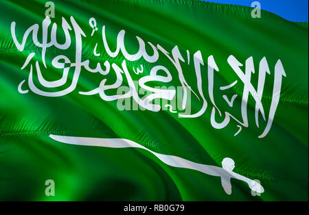 Saudi-arabien Flagge. 3D-Wehende Flagge Design. Das nationale Symbol von Saudi-arabien, 3D-Rendering. Die nationalen Farben von Saudi-arabien 3D winken Zeichen Hintergrund Stockfoto