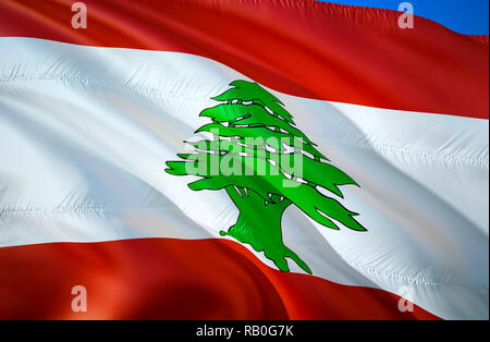 Libanon Flagge. 3D-Wehende Flagge Design. Das nationale Symbol des Libanon, 3D-Rendering. Die nationalen Farben des Libanon 3D winken Zeichen Hintergrund Design. 3D-Rippe Stockfoto