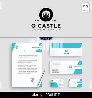 Schloss logo template Vector Illustration und Briefpapier, Briefbogen, Visitenkarte Stock Vektor