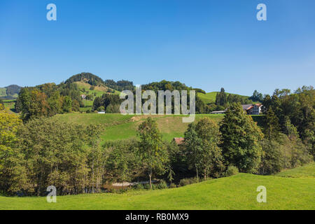 Auf dem Land in der Schweiz im Herbst - ein Bild im September in der Nähe von Appenzell. Stockfoto