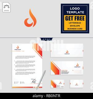 Flamme, Feuer logo template Vector Illustration und Briefbögen, Visitenkarten, Umschläge Briefpapier Design Stock Vektor