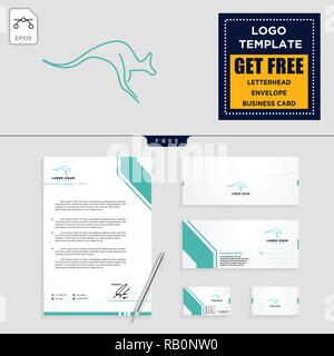 Kangaroo logo template Vector Illustration und Briefkopf, Visitenkarte, Kuverts, Briefpapier Design Stock Vektor