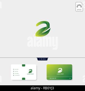 Premium E grüne Natur Blatt kreative logo Vorlage und Business Card design Vorlage gehören. Vector Illustration und Logo inspiration Stock Vektor