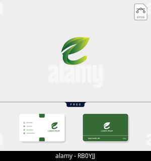 Premium E grüne Natur Blatt kreative logo Vorlage und Business Card design Vorlage gehören. Vector Illustration und Logo inspiration Stock Vektor