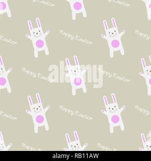 Ostern nahtlose Muster lustige Cartoon Bunny mit Text Frohe Ostern. Sanfte drucken Stock Vektor
