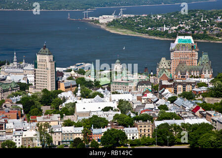 Blick auf das Chateau Frontenac in der Altstadt von Quebec in Kanada. Stockfoto