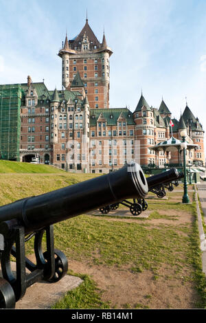 Blick auf das Chateau Frontenac in der Altstadt von Quebec in Kanada. Stockfoto