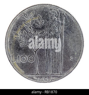 Italienische vor-Euro 100 Lira Münze datiert 1958 Stockfoto