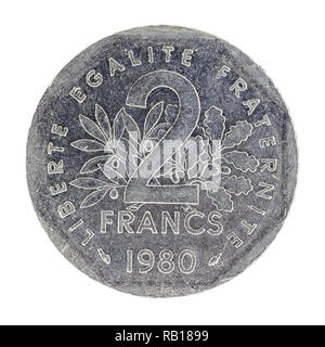 Französisch vor-Euro 2 Franc Münze datiert 1980 Stockfoto