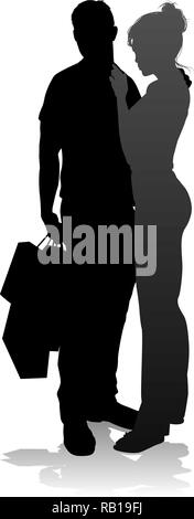 Junge Paar Einkaufen Silhouetten Stock Vektor