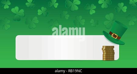 White Banner mit grünen Hut und goldenen Münzen auf shamrock Clover Hintergrund Vektor-illustration EPS 10. Stock Vektor