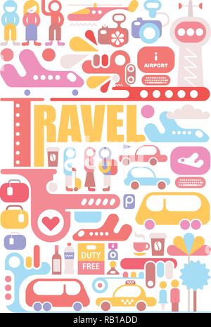 Tourismus Thema Vector Illustration mit der Travel text isoliert auf einem weißen Hintergrund. International Airport. Stock Vektor