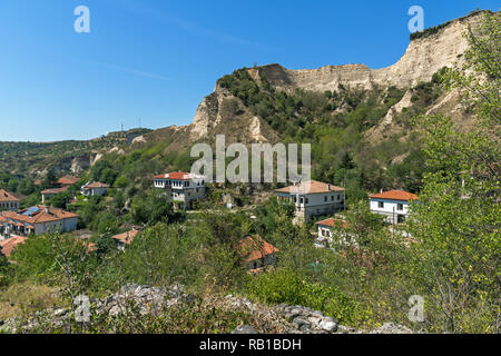 MELNIK, Bulgarien - September 7, 2017: Panoramablick auf Stadt, Melnik, Blagoevgrad, Bulgarien Stockfoto