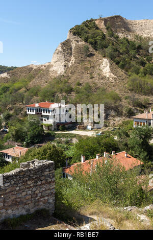 MELNIK, Bulgarien - September 7, 2017: Panoramablick auf Stadt, Melnik, Blagoevgrad, Bulgarien Stockfoto