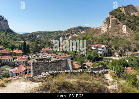 MELNIK, Bulgarien - September 7, 2017: Panoramablick auf Stadt, Melnik, Blagoevgrad, Bulgarien Stockfoto