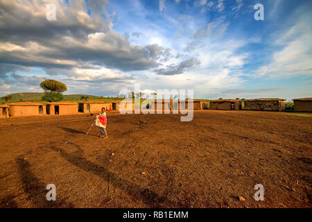 Masai Dorf, KENIA - 2. JANUAR 2015: Blick auf die Masai Dorf in Kenia Stockfoto