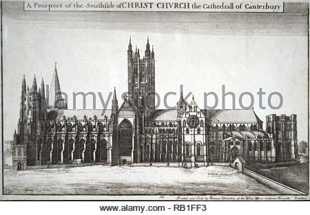 Die Kathedrale von Canterbury, Radierung von Böhmische Kupferstecher Wenzel Hollar aus 1600s Stockfoto