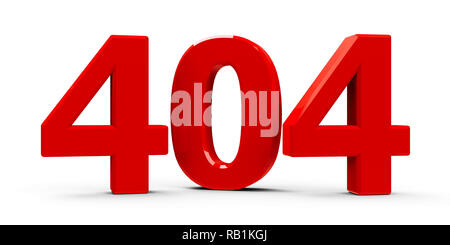 Rot 404-Symbol, das Symbol oder die Schaltfläche auf weißem Hintergrund - "Seite nicht gefunden" im Internet, 3D-Rendering, 3D-Illus Stockfoto