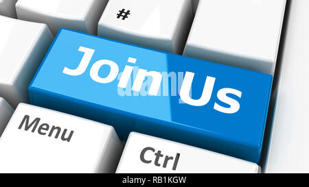 Join us-Taste auf der Tastatur des Computers, dreidimensionale Rendering, 3D-Darstellung Stockfoto