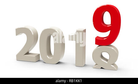 2018-2019 Wandel stellt das neue Jahr 2019, 3D-Rendering, 3D-Darstellung Stockfoto