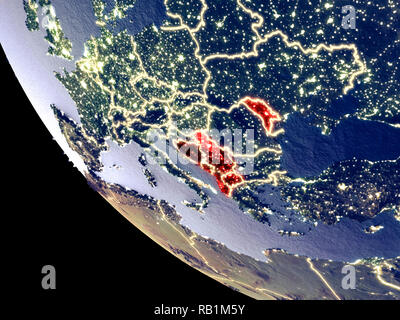 Orbit Blick auf den CEFTA-Ländern bei Nacht mit hellen Lichter der Stadt. Sehr detaillierte Plastic Planet Oberfläche. 3D-Darstellung. Elemente dieses Bild furnishe Stockfoto