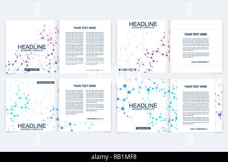 Moderner Minimal Vektor layout Cover Design Vorlagen für quadratische Broschüre oder Flyer. Wissenschaftliches Konzept für medizinische, Technologie, Chemie. Anschluss von Punkten und Linien. Stock Vektor