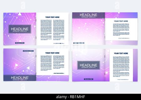 Moderner Minimal Vektor layout Cover Design Vorlagen für quadratische Broschüre oder Flyer. Wissenschaftliches Konzept für medizinische, Technologie, Chemie. Anschluss von Punkten und Linien. Stock Vektor