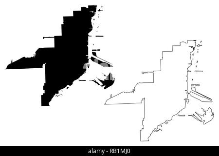 Miami City (USA Städte, Vereinigte Staaten von Amerika, usa Stadt) Karte Vektor-illustration, kritzeln Skizze Stadt Miami Karte Stock Vektor
