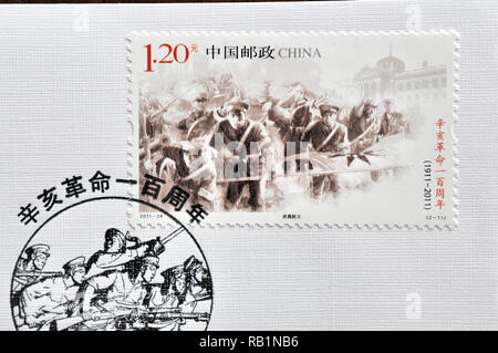 CHINA - ca. 2011: Briefmarken in China gedruckt zeigt 2011 - 24. Jahrestag der Xinhai Revolution, ca. 2011. Stockfoto