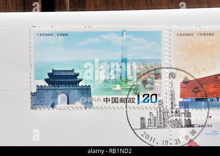 CHINA - ca. 2011: Briefmarken in China gedruckt zeigt 2011 - 27 Tianjin Binhai New Area, ca. 2011. Stockfoto