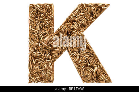 Buchstabe K von Kugeln, 3D-Rendering auf weißem Hintergrund Stockfoto