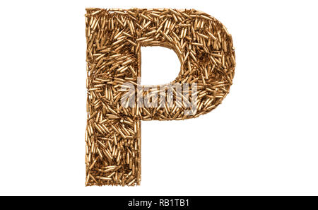 Buchstabe P von Kugeln, 3D-Rendering auf weißem Hintergrund Stockfoto