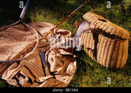 Angeln Weste, Vintage Creel Close-up, Vintage, USA Stockfoto