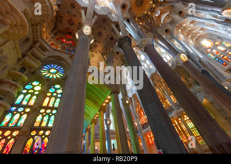 Innenansicht, Deckengewölbe Sagrada Familia, Barcelona, Spanien Stockfoto