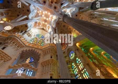 Innenansicht, Deckengewölbe Sagrada Familia, Barcelona, Spanien Stockfoto