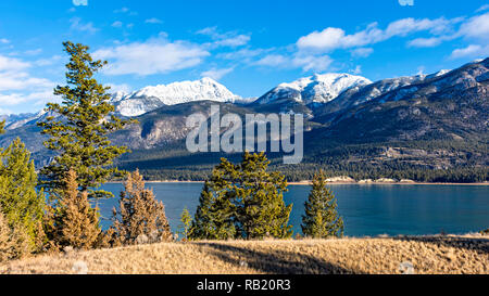 Columbia Lake, ist das Quellgebiet des Columbia River im Osten Kootenays in der Nähe von Invermere British Columbia Kanada im frühen Winter Stockfoto