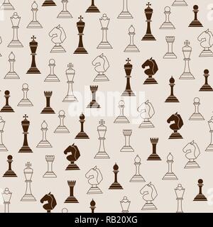 Schachfiguren nahtlose Muster. Schachfiguren auf einem hellen Hintergrund. Vector Illustration Stock Vektor