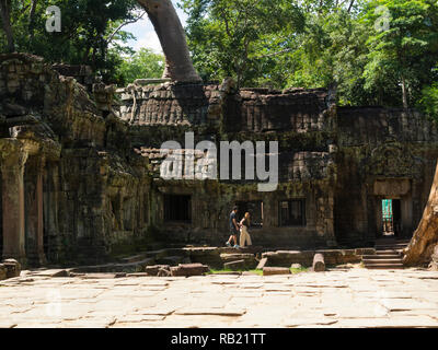 Ruinen von Ta Prohm moderne Name der Angkor Tempel Provinz Siem Reap Kambodscha, in der bayon Stil 1186 A.D buddhistischen Tempel gebaut Stockfoto