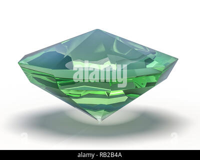 Schillernde Smaragd auf weißem Hintergrund. 3D-Rendering Stockfoto