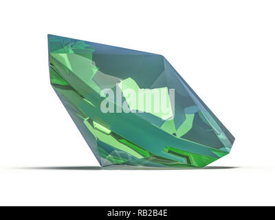 Schillernde Smaragd auf weißem Hintergrund. 3D-Rendering Stockfoto
