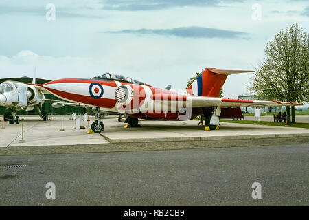 Das Imperial War Museum Gloster Javelin FAW.9 XH897 auf Static Display in Duxford. Diese Maschine wurde von der A&AEE für ILS-Kalibrierung verwendet. Stockfoto