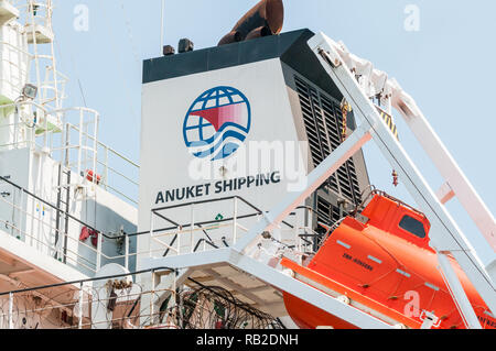 Anuket Pearl deck, Öl-/chmical Tanker Flagge Malta, Walvis Bay, Namibia Stockfoto