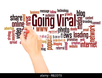 Gehen viral Word cloud Hand schreiben Konzept auf weißem Hintergrund. Stockfoto