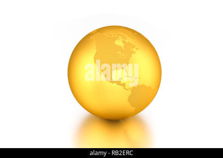 3D-Render: Golden Globe, Nordamerika auf Weiß isoliert Stockfoto