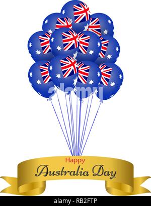 Gerne Australien Tag, Helium Luftballons mit Goldband, Australien Flagge. Festliche Vector Illustration auf weißem Hintergrund. Stock Vektor