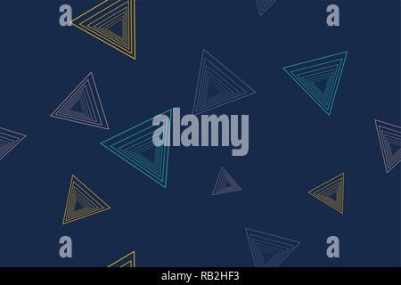 Nahtlose, abstrakte Muster mit Dreieck Formen mit Linien in blauen, gelben Farben. Modern, Vektor, Art. Stock Vektor