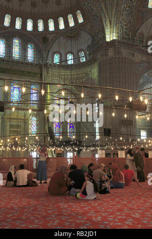 Interieur, die Blaue Moschee (Sultan Ahmed oder Ahmet Moschee (Sultanahmet Camii), UNESCO-Weltkulturerbe, Istanbul, Türkei, Europa Stockfoto
