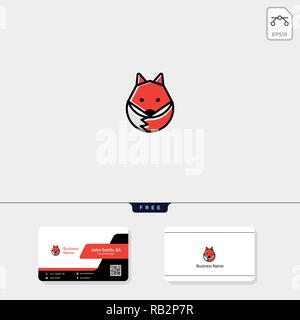 Einfach cute Fox Logo template Vector Illustration, kostenlose Business Card design Vorlage enthalten Stock Vektor