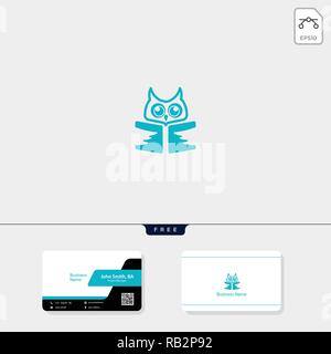 Lernen Eule Buch logo template Vector Illustration, kostenlose Business Card Design Stock Vektor