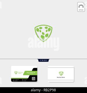 Schild und eco Blatt Natur logo template Vector Illustration und Logo inspiration, kostenlose Business Card Design Stock Vektor